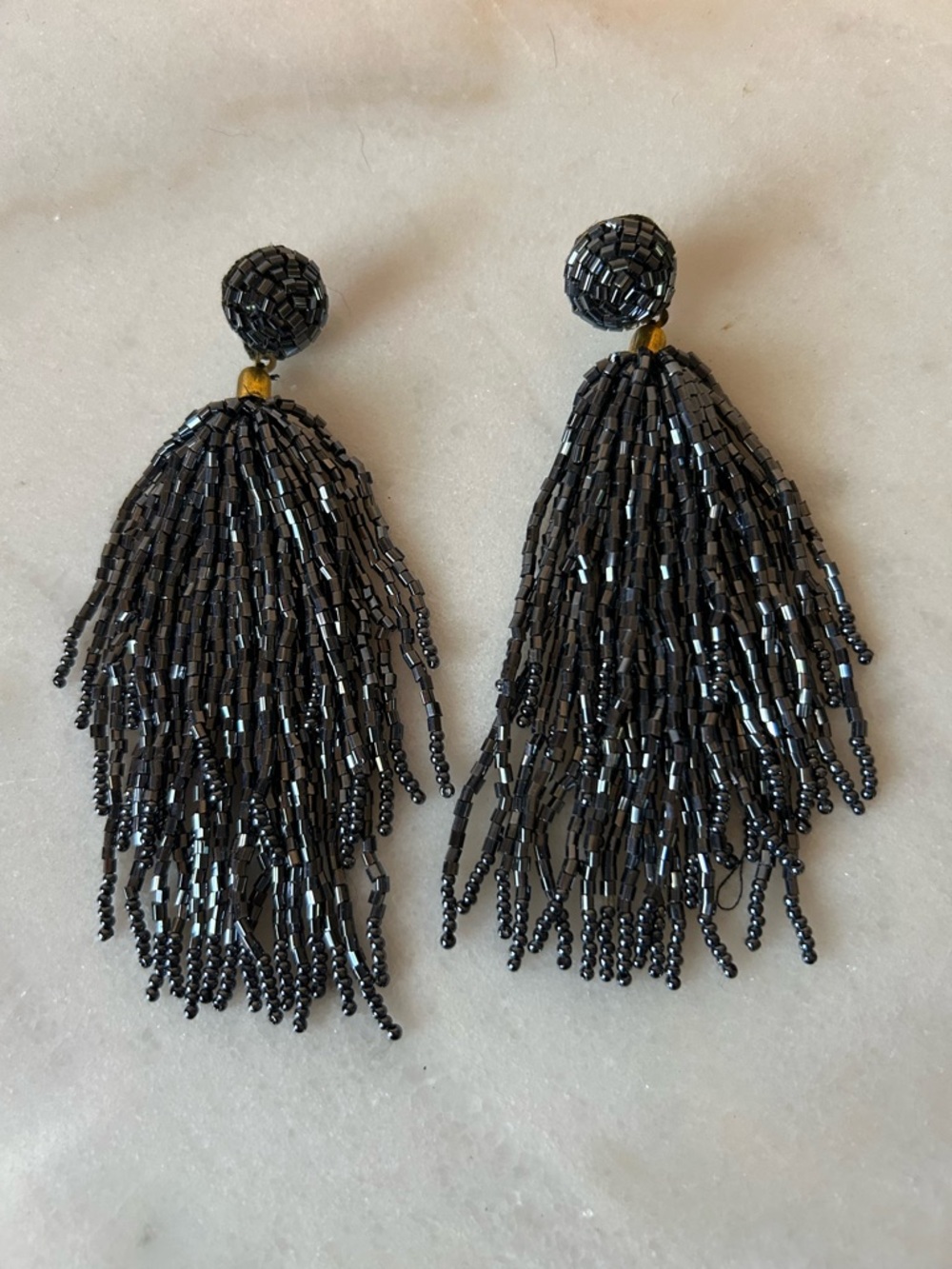 Black Beaded Tassel Drop Earrings